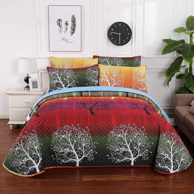 Swanson Beddings Rainbow Tree Bedspread Coverlet Quilt Set: Quilt and Pillow Shams (Queen) - Image 2